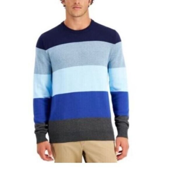 Club Room Men's Sweater Novelty Color Block Stripe Blue Combo Size XXL NEW - Picture 1 of 2